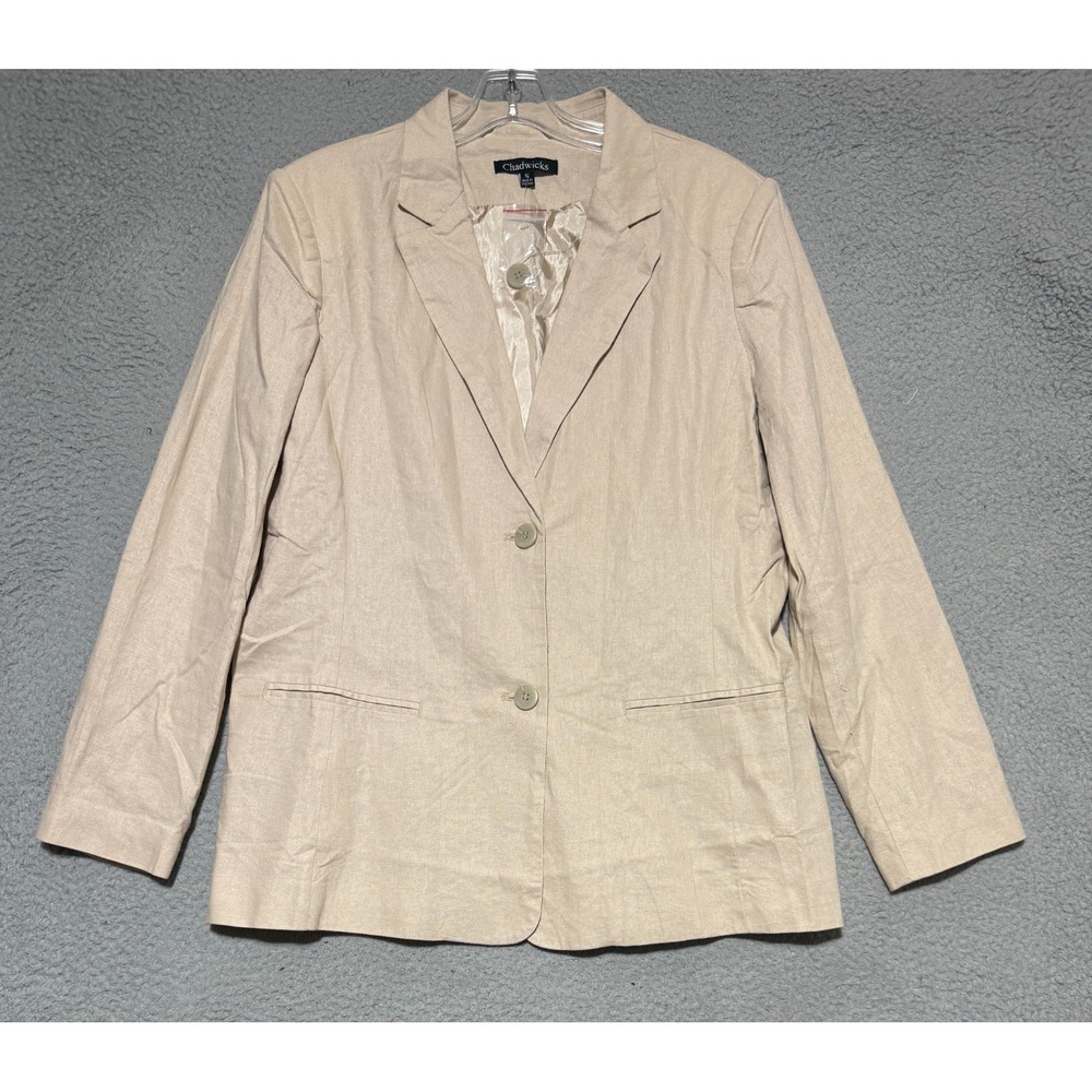 NEW Chadwicks Linen blend 2 button blazer Womens size 16 Beige